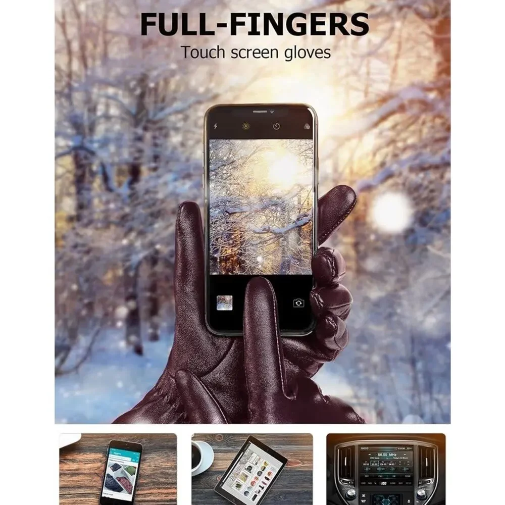 $94 Small 7”  Genuine Leather Burgundy Touch Screen Driving Warm Gloves Women